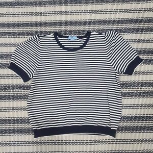 CeCe Puff Short Sleeve Striped Navy White Sweater Large